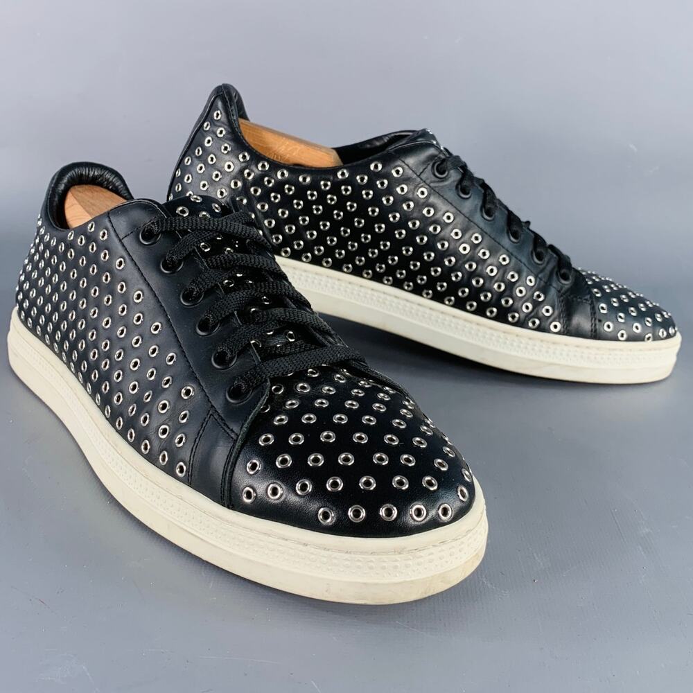 ALAIA Size 8 Black Silver Grommets Leather Lace-Up Low Top Sneakers